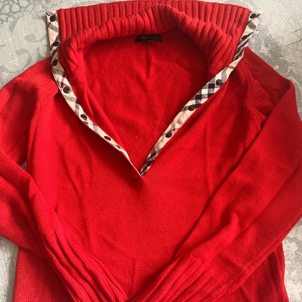 Burberry deep V snap sweater w/ wide shawl collar